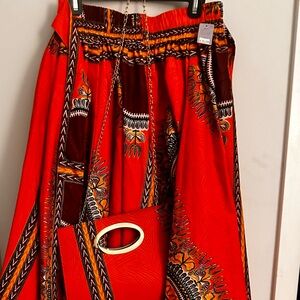 Red Dashiki Maxi Skirt with Matching Bag - One Size